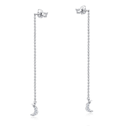Crescent Moon CZ Stone With Chain Drop Earring Stud STS-5545 